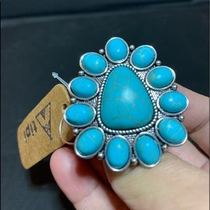 Turquoise Stone Silver Ring Adjustable